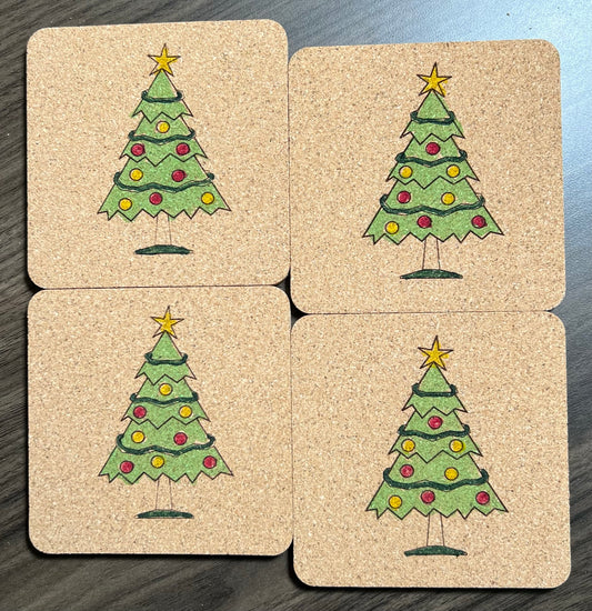 Christmas Tree Coaster Color. Set of 4