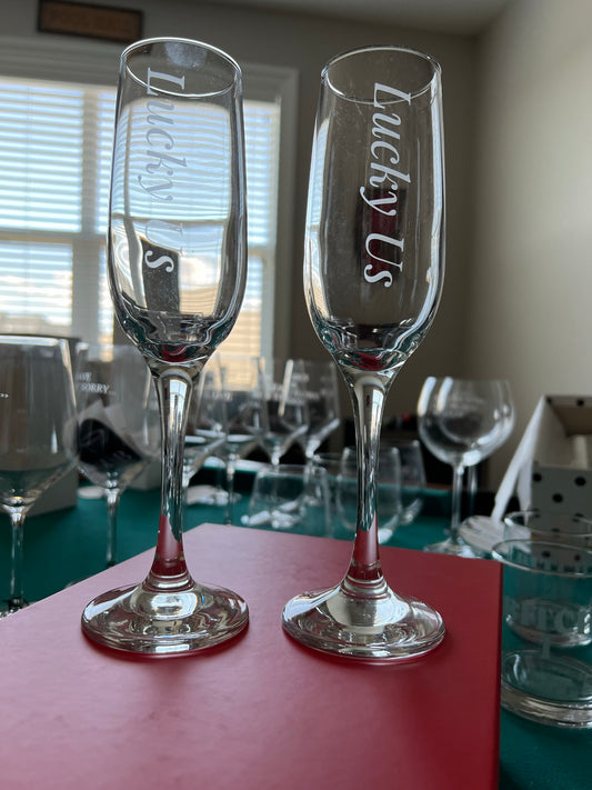 "Lucky Us" Champagne Glasses