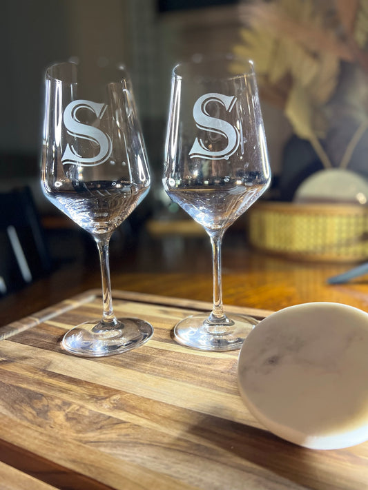 Initial/Monogram/Split Letter Crystal Wine Glass Set of 2 - Custom