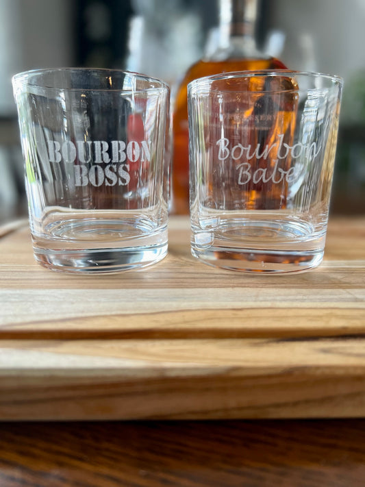"Bourbon Boss" & "Bourbon Babe" Cocktail Glass Set 2x 10.5 oz.